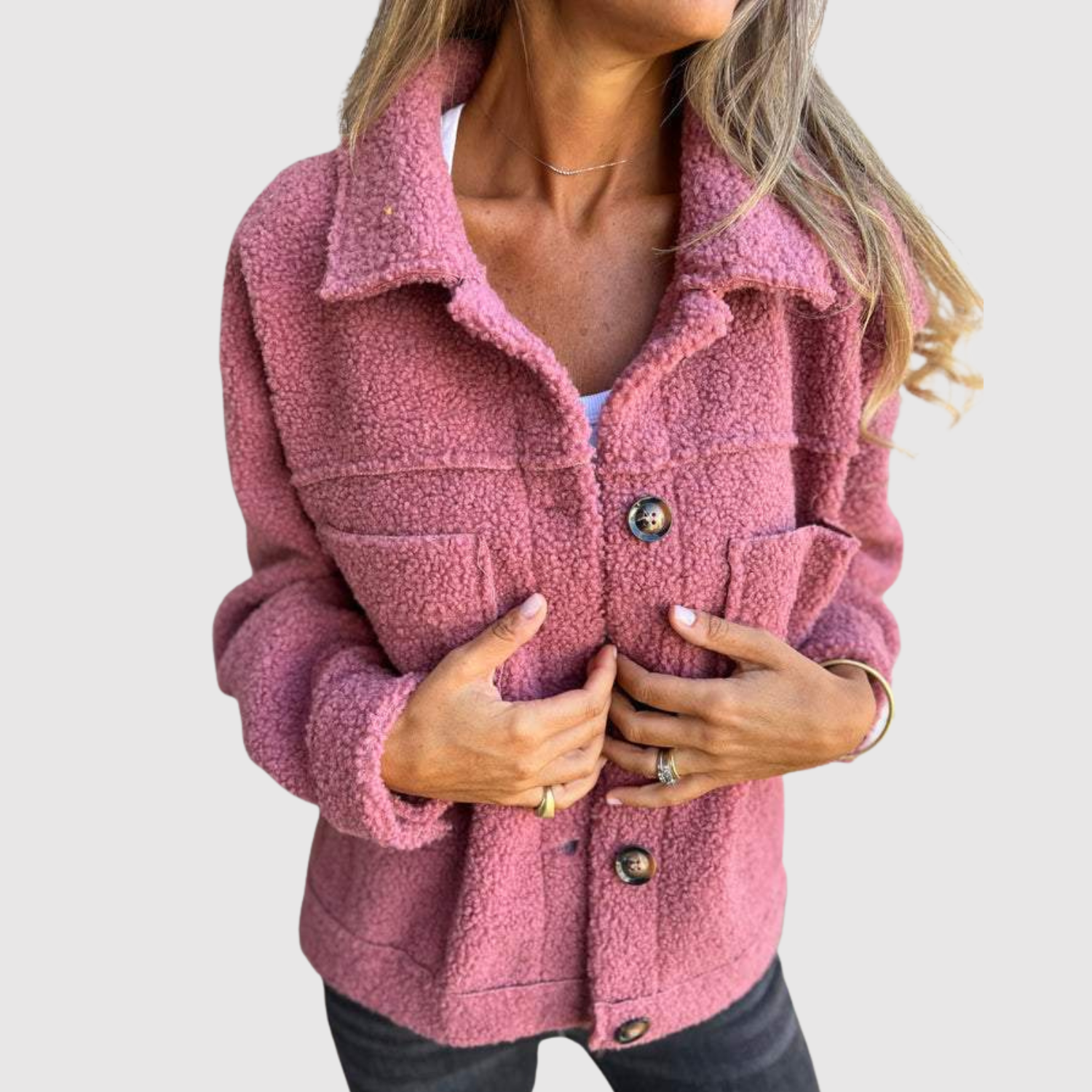 Jelena - Teddy bunda pro ženy s kapsami a knoflíky