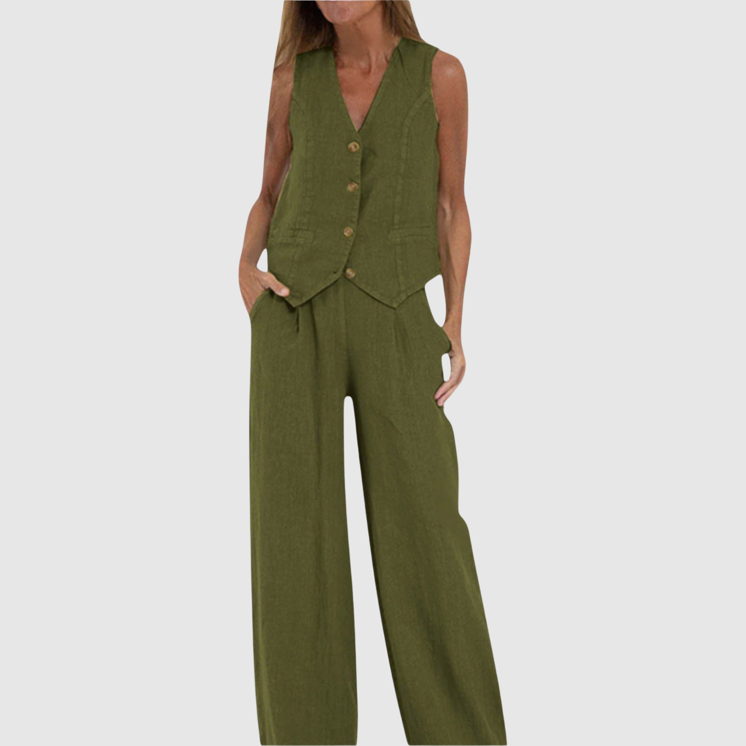 Natálie – Bezramenný komplet z overalu v lehkém materiálu