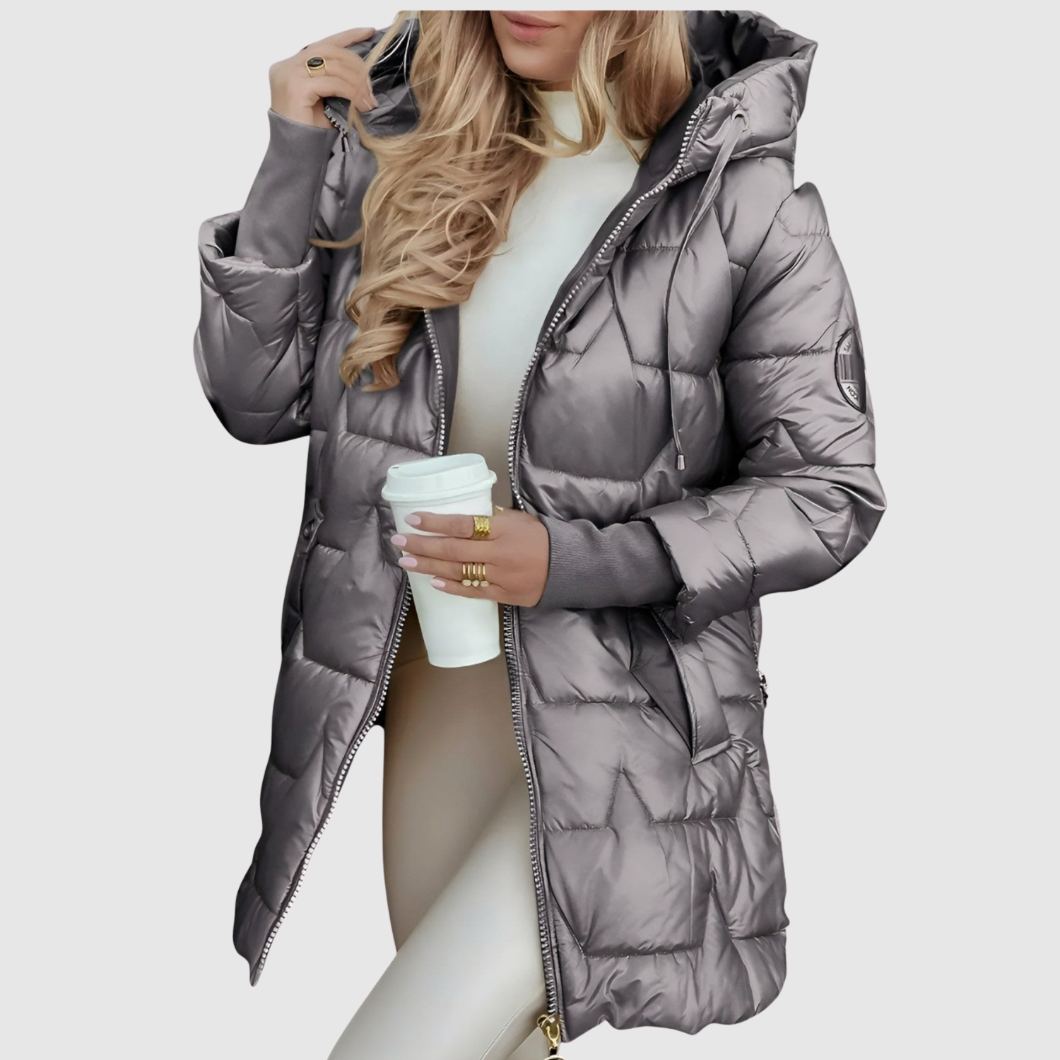 Jelena – Dlouhá polopřiléhavá bunda s kožešinovým límcem