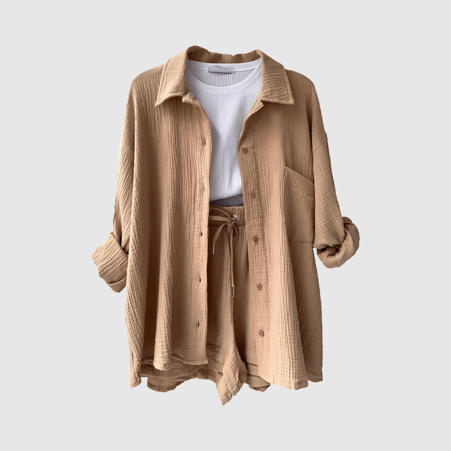 Natálie – Letní a stylový komplet s košilí a šortkami