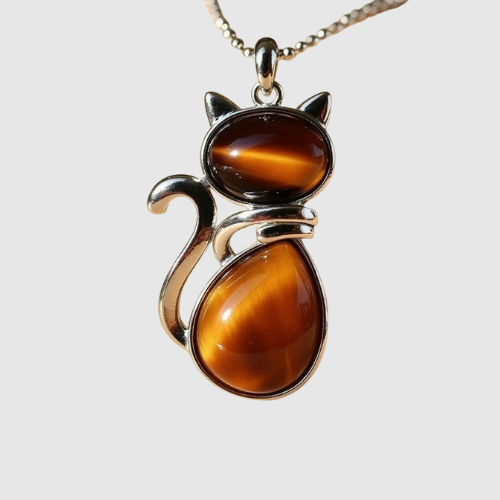 Amélie – Náhrdelník ve tvaru kočky s přírodním kamenem