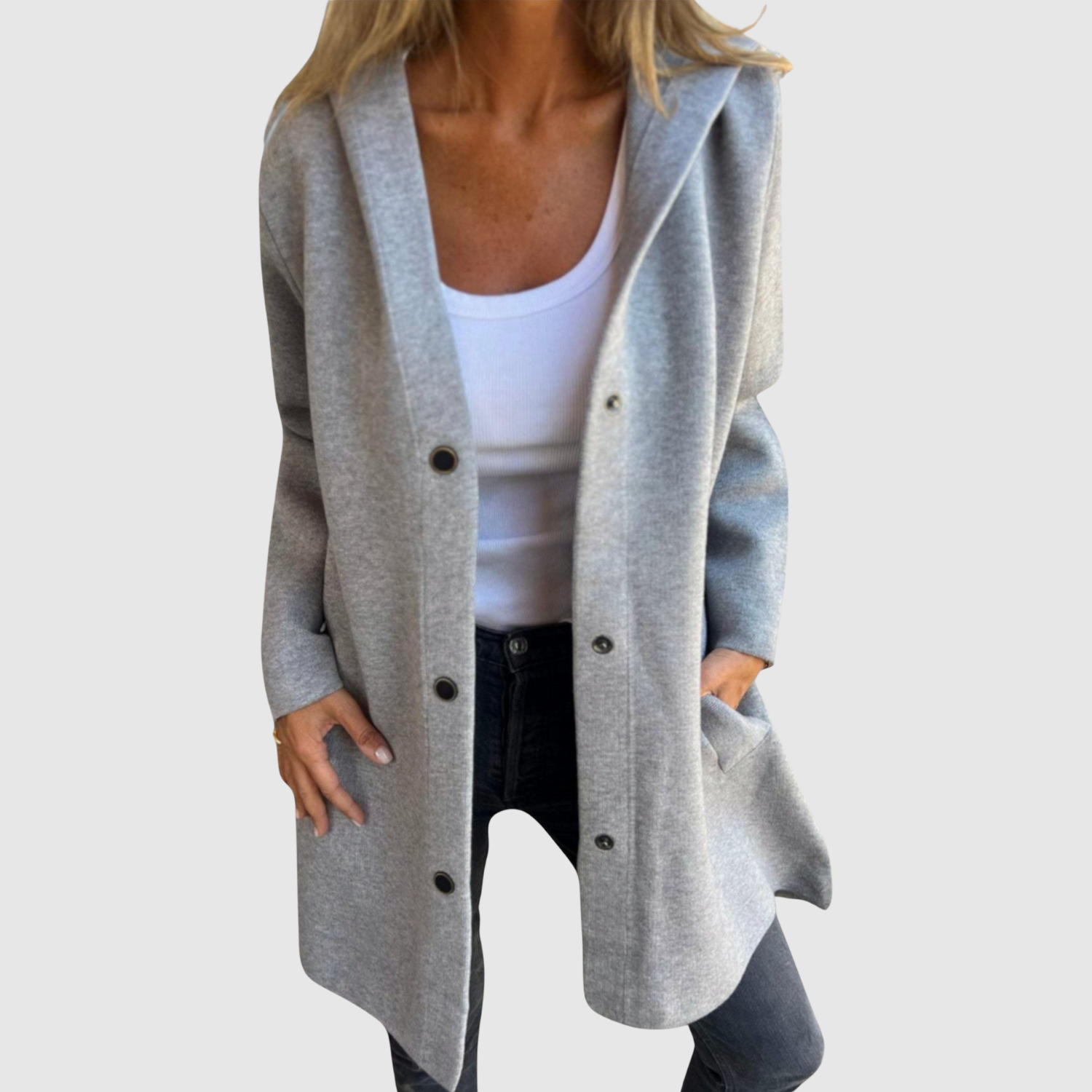 Jelena – Lehké sako s pleteným vzhledem a knoflíky