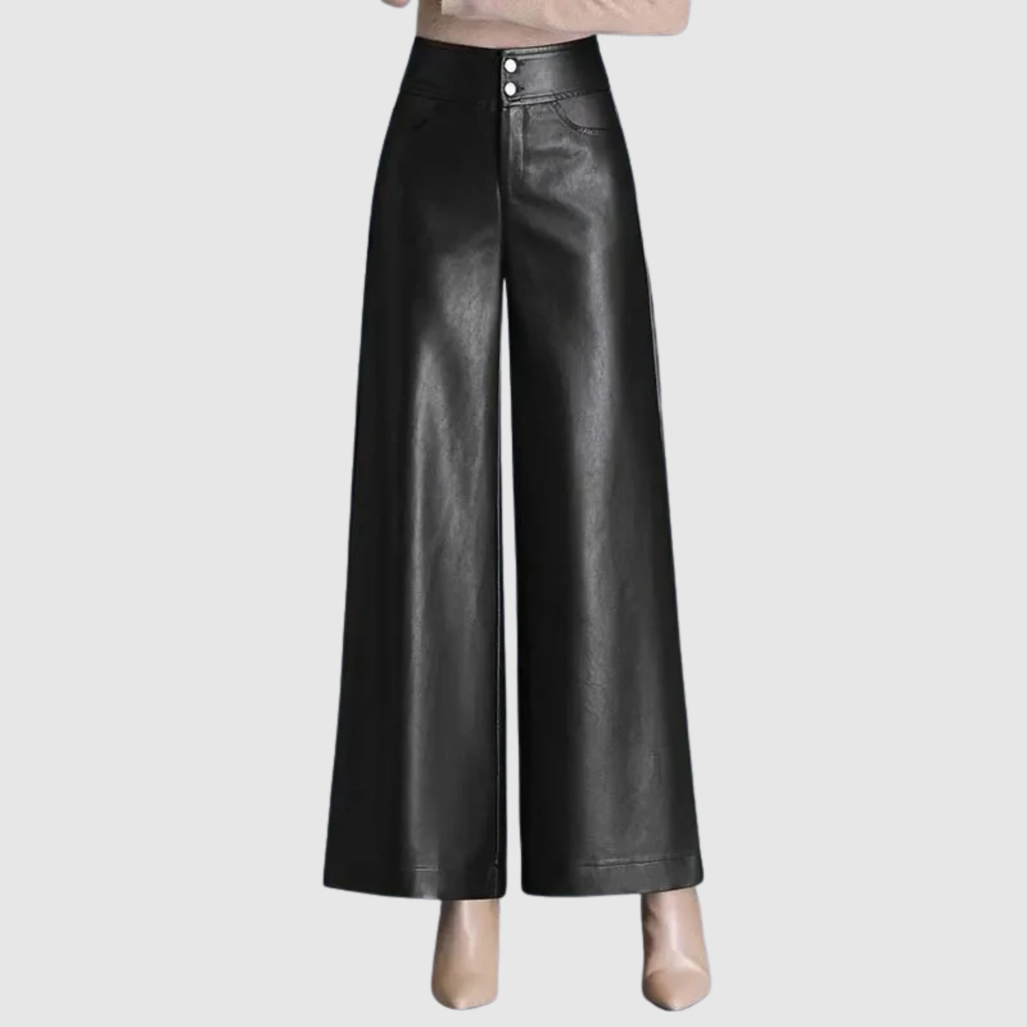 Mira – Kalhoty z koženého materiálu a širokého střihu