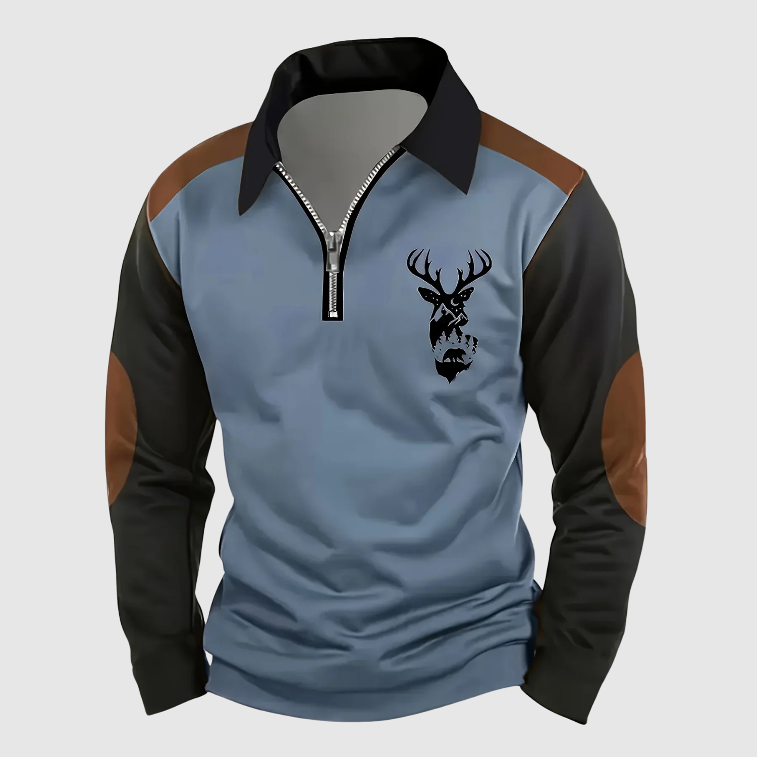 Adrian - Sportovně elegantní svetr s zipem a jelením motivem