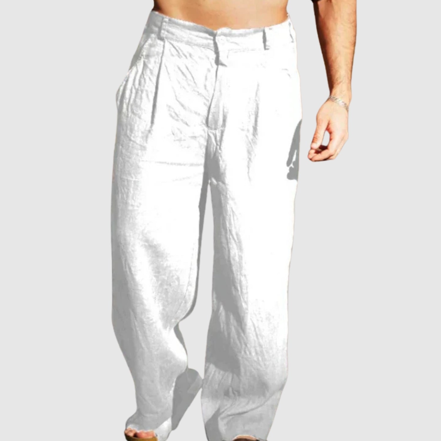 Leo – Letní lněné kalhoty s širokým nohavicím