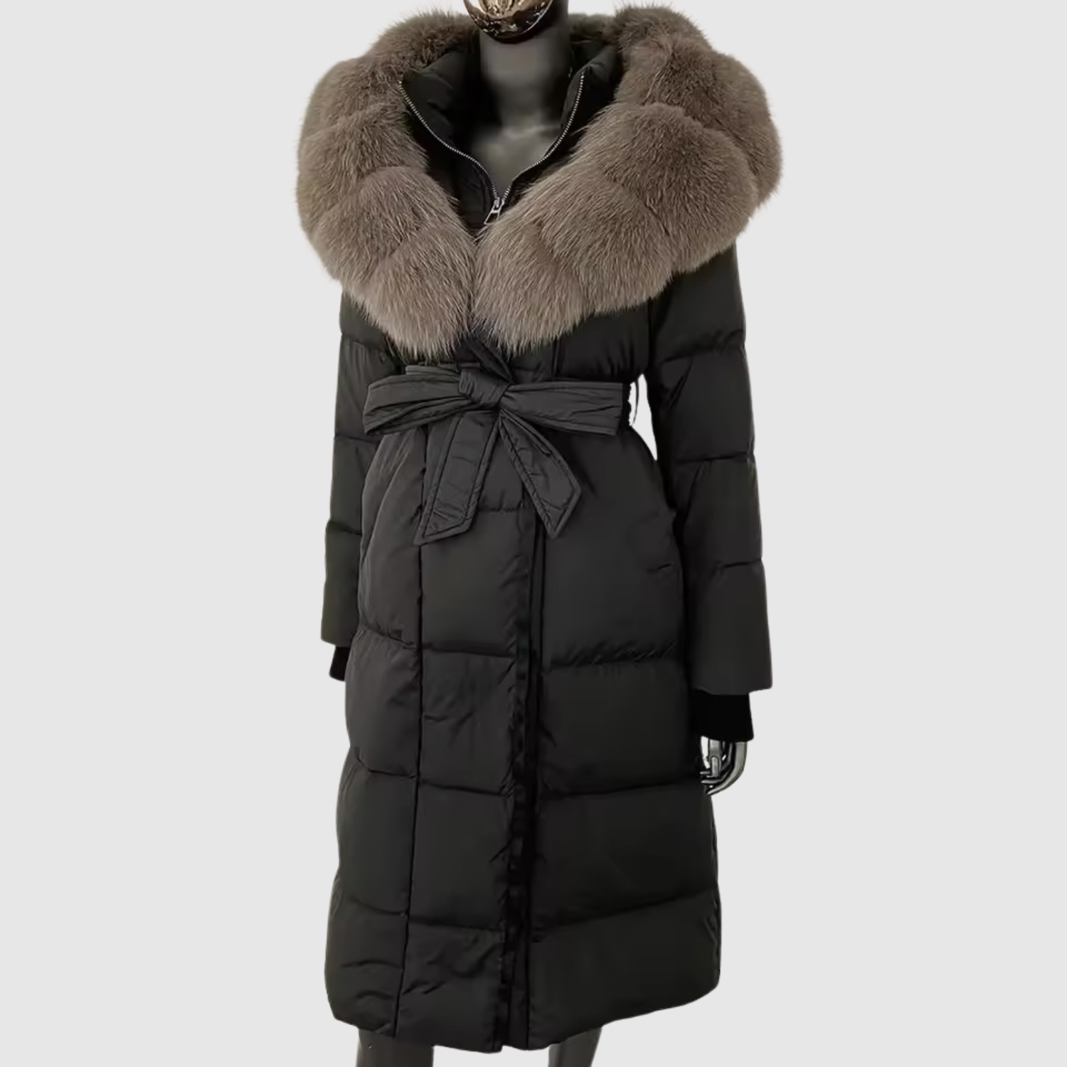 Jelena - Luxusní dlouhá zimní bunda s kožešinovou kapucí