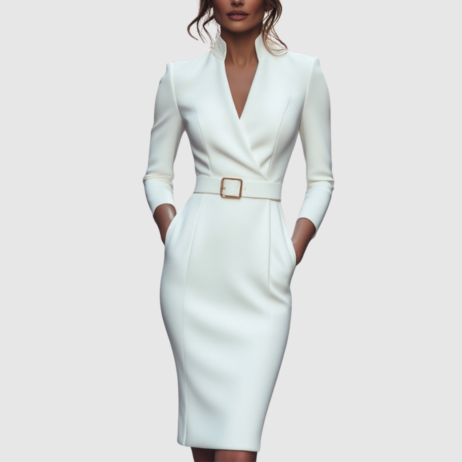 Eliška – Elegantní šaty s páskem a výstřihem do V