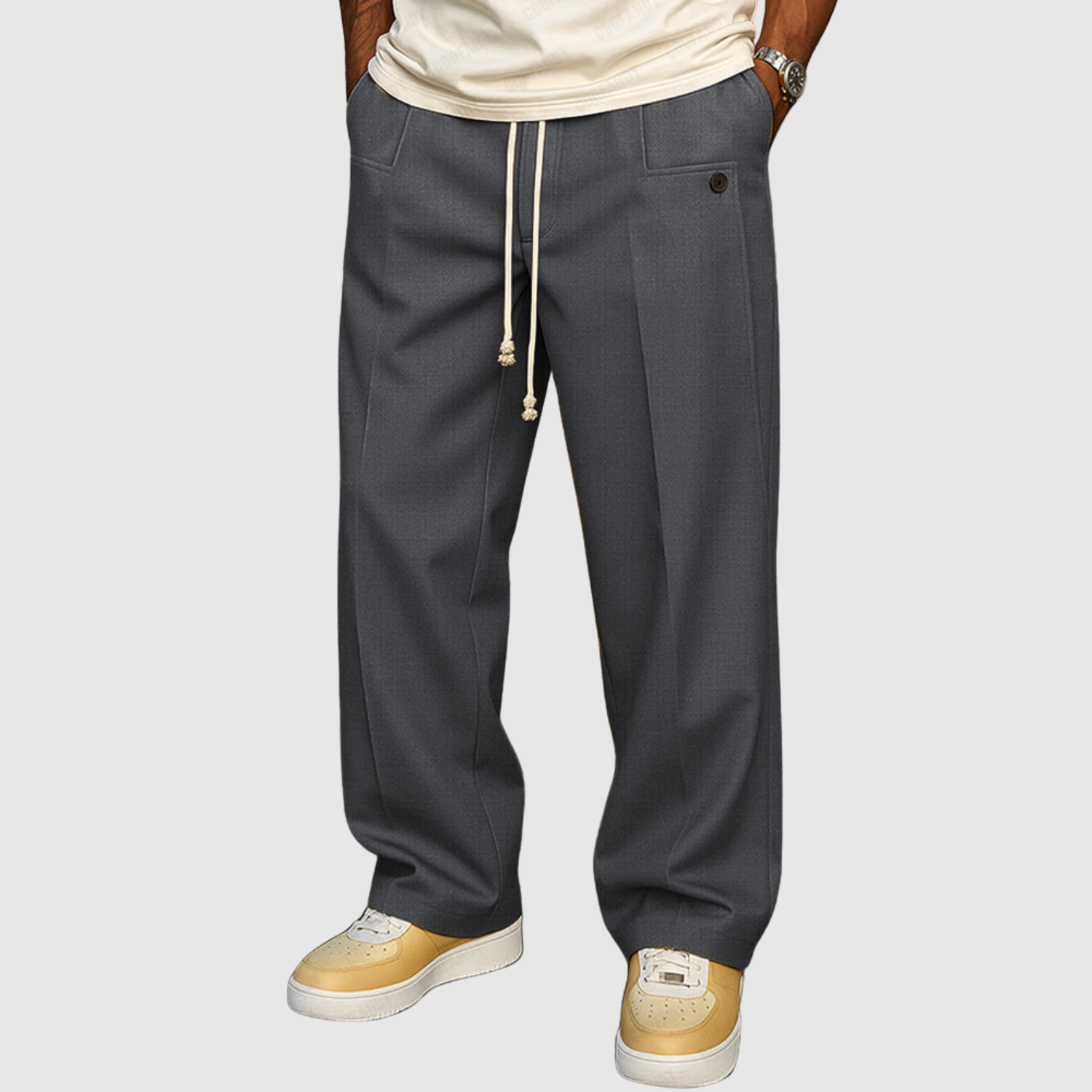 Leo - Každodenní kalhoty s tkaničkami v pase