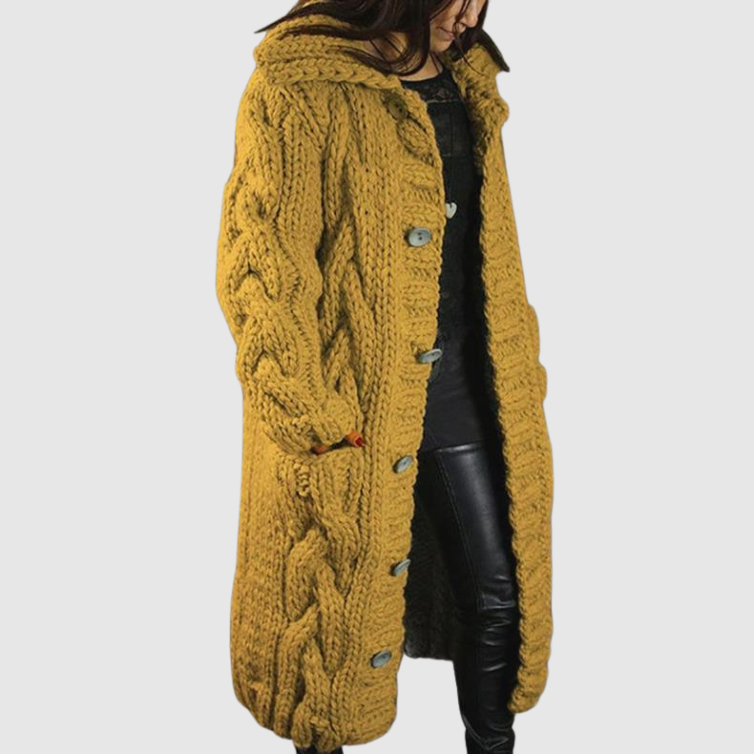 Jelena - Dlouhý pletený kabát s moderním reliéfem