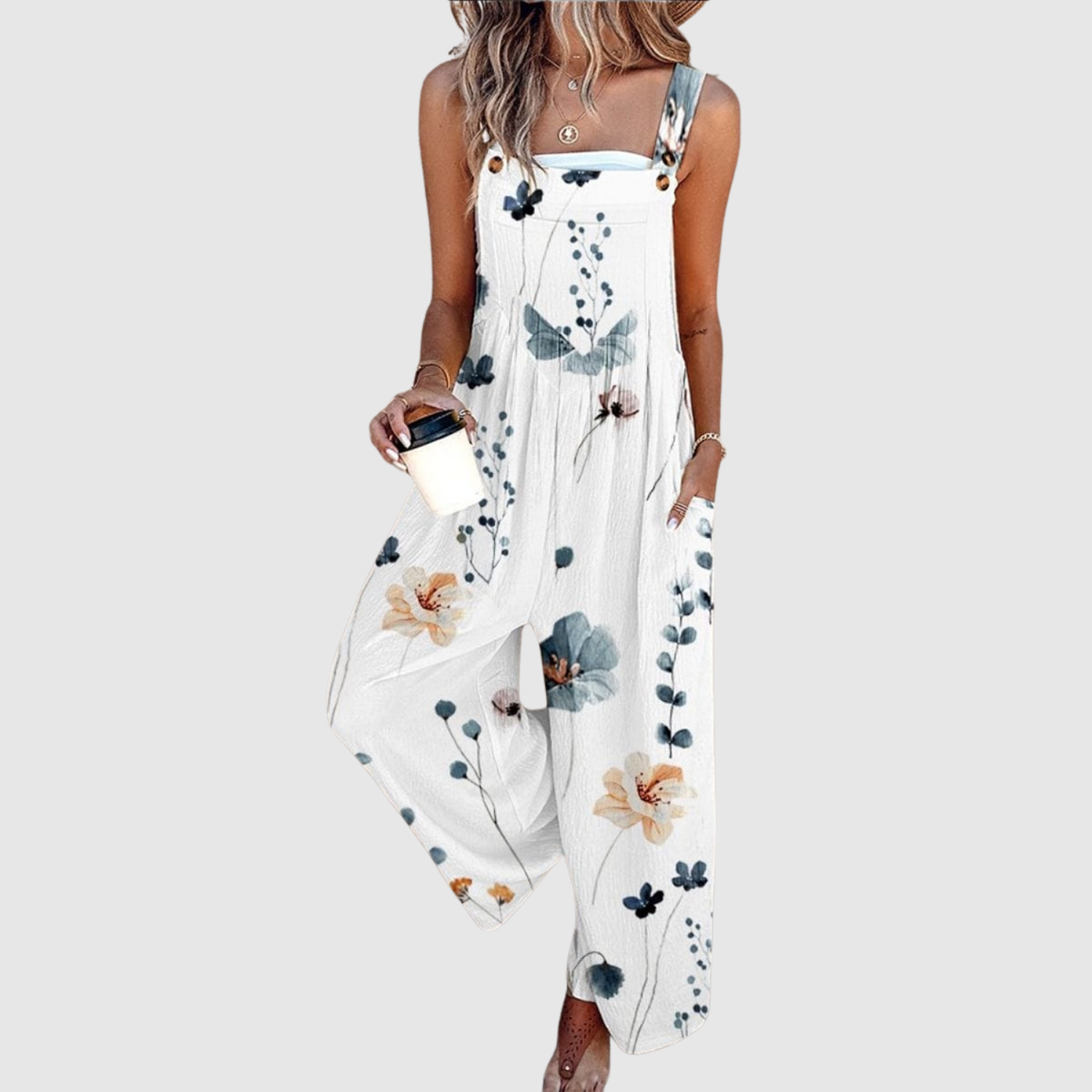 Natálie – Květinový overal s širokými nohavicemi