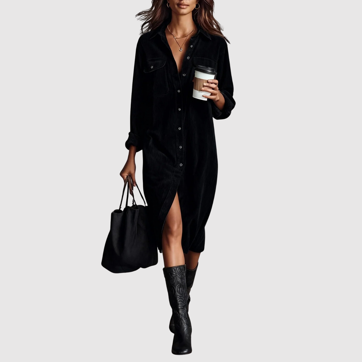 Eliška - Podzimní šaty košile z měkkého materiálu