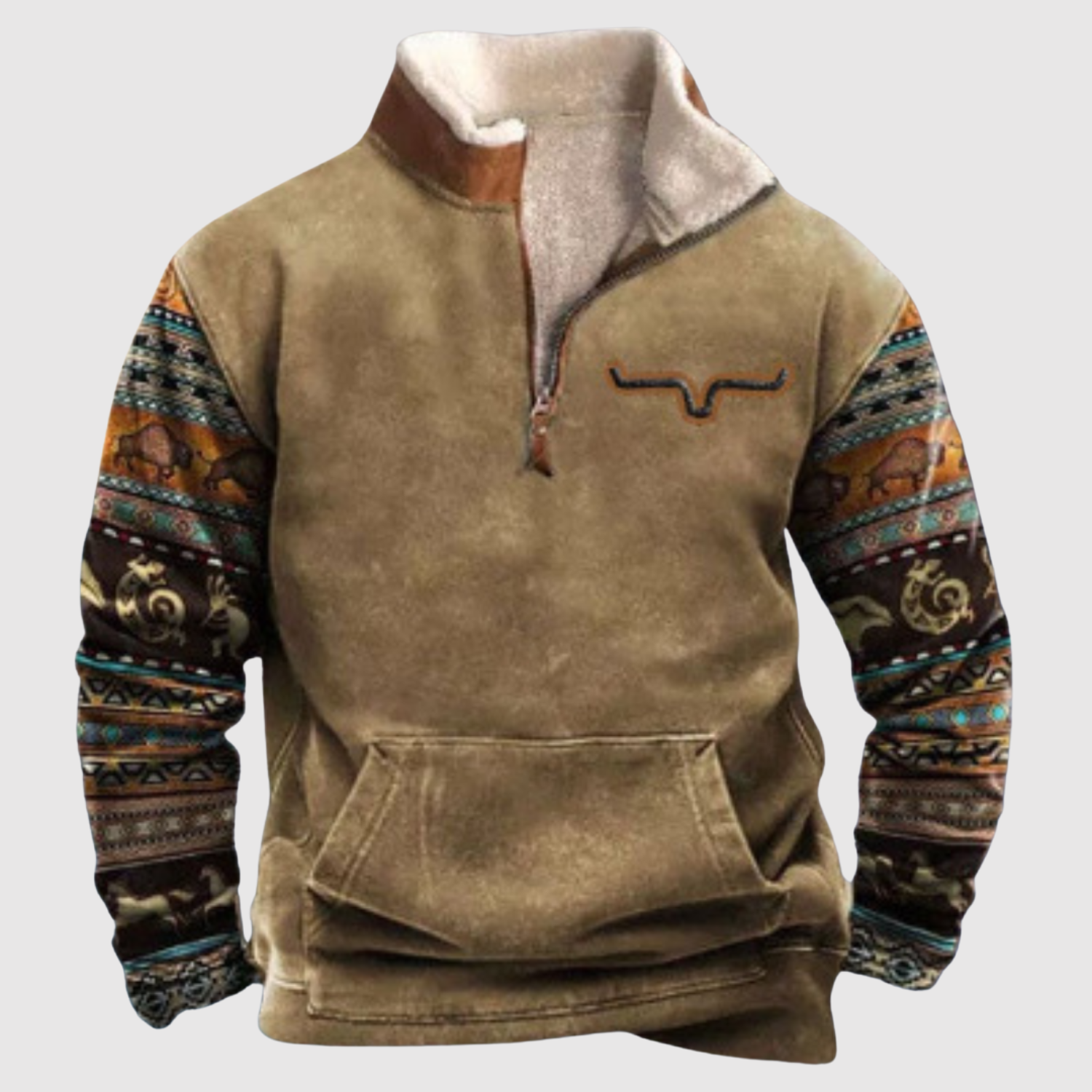 Daniel - Fleecová mikina s barevnými rukávy a půlzipem