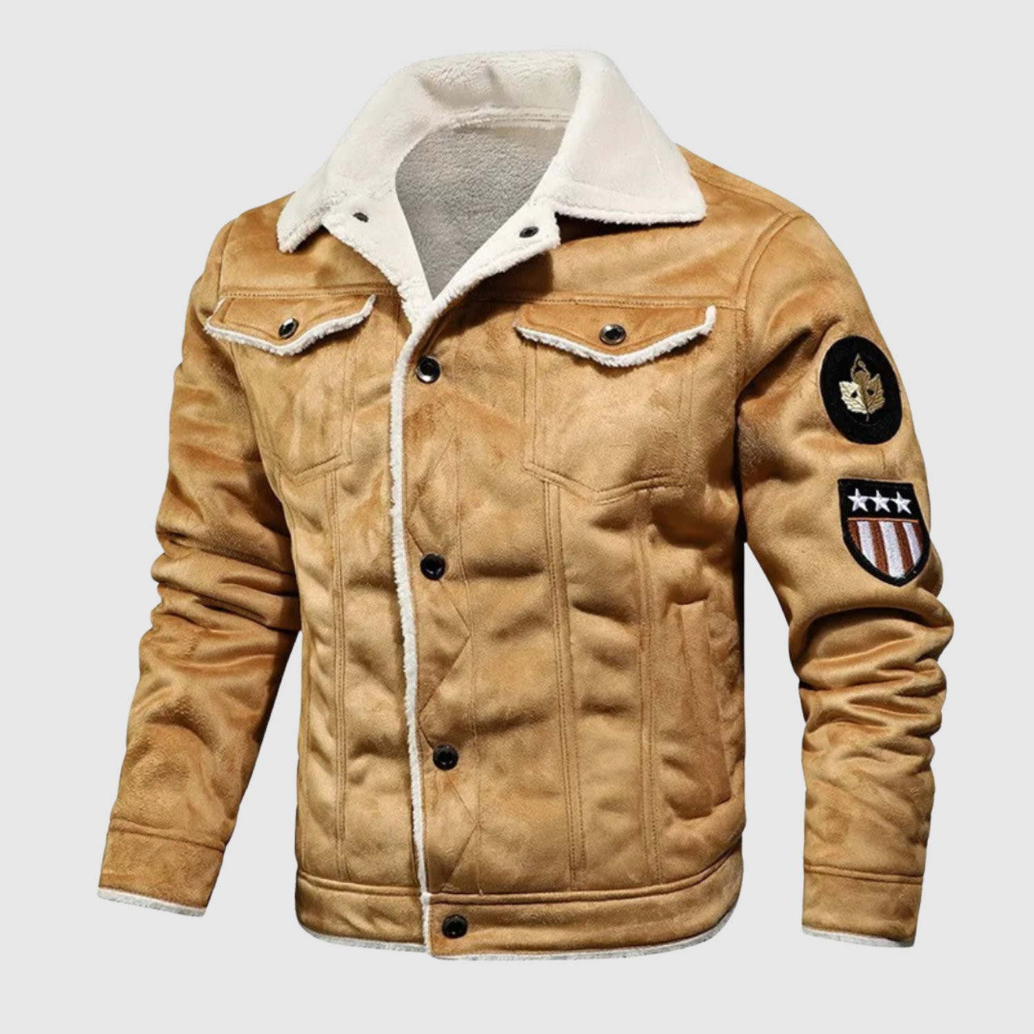 Marek - Teplá kožená bunda s límcem z umělého peří