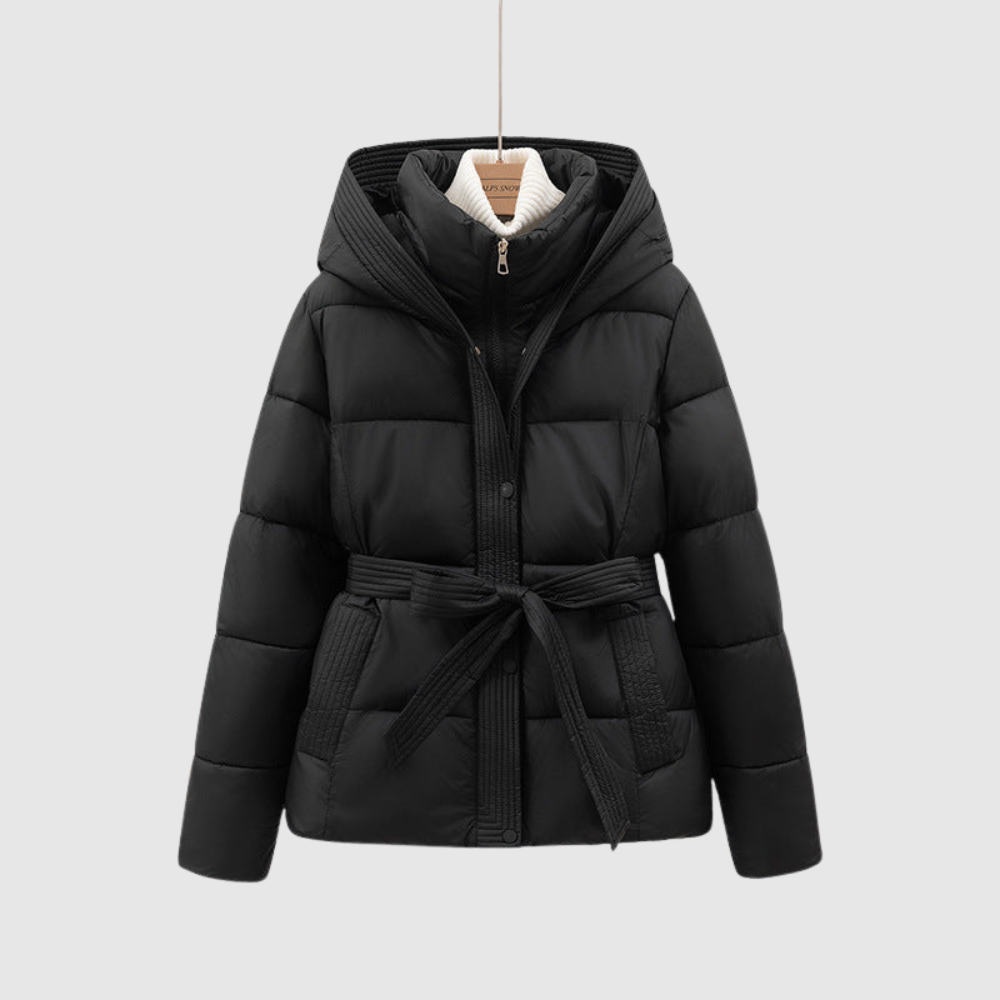Jelena - Elegantní dámská prošívaná bunda s kapucí a páskem