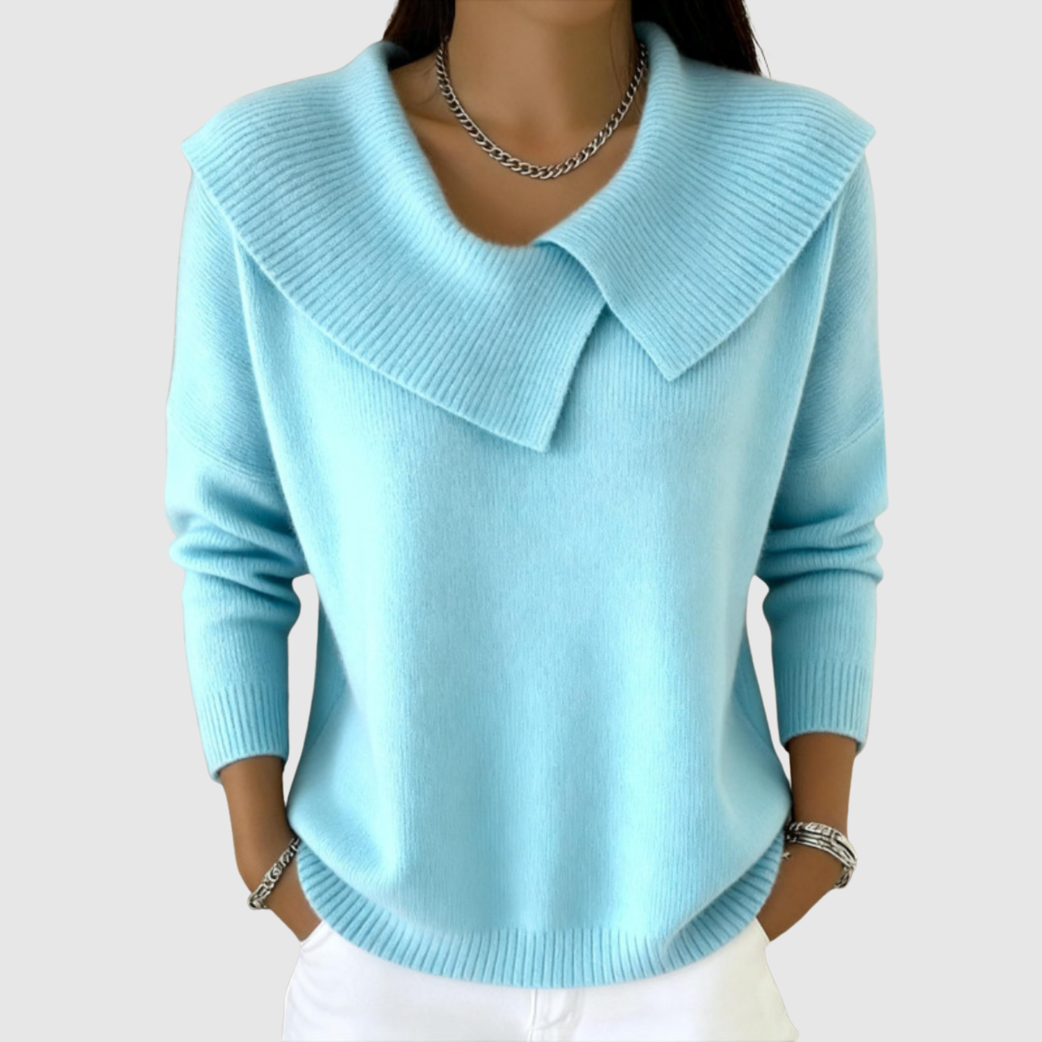 Nora - Elegantní pletený svetr s výrazným límcem