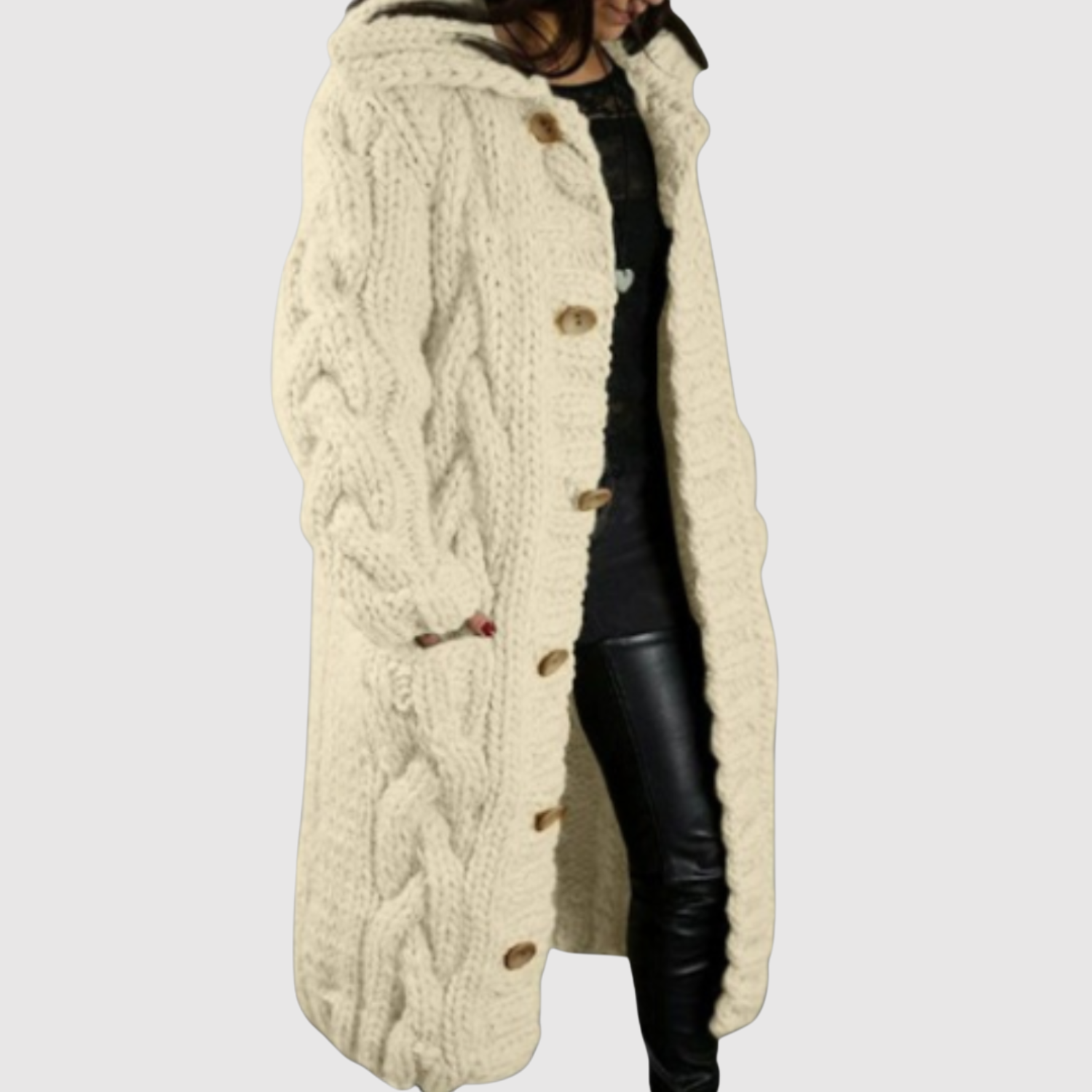 Jelena - Dlouhý pletený kabát s moderním reliéfem