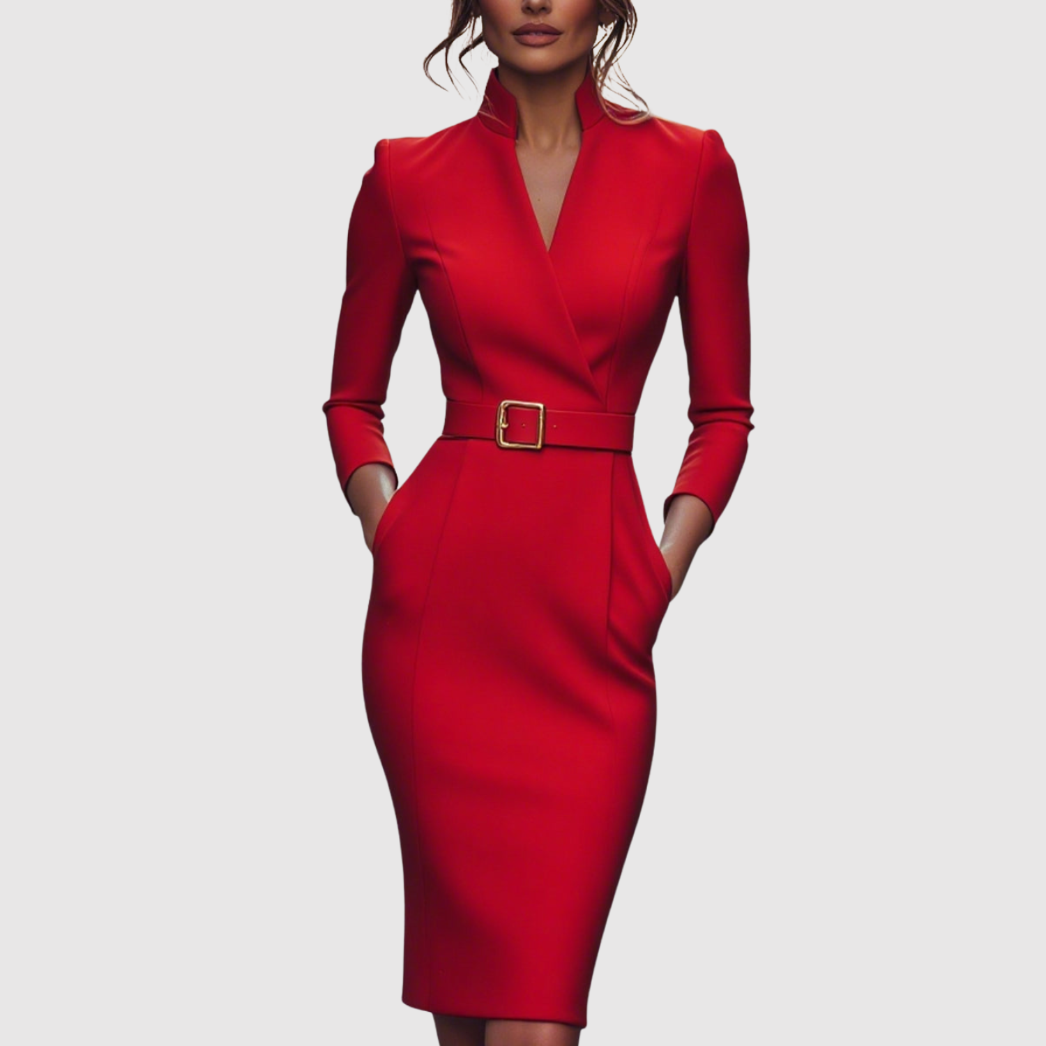 Eliška – Elegantní šaty s páskem a výstřihem do V