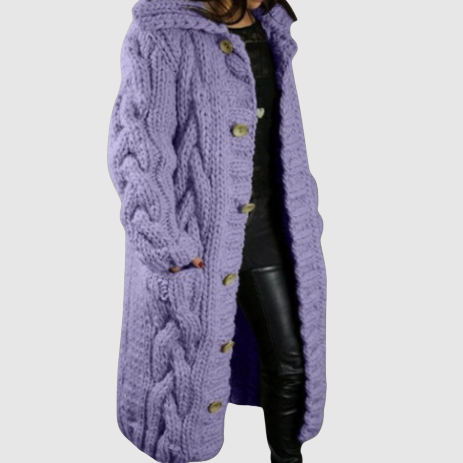 Jelena - Dlouhý pletený kabát s moderním reliéfem