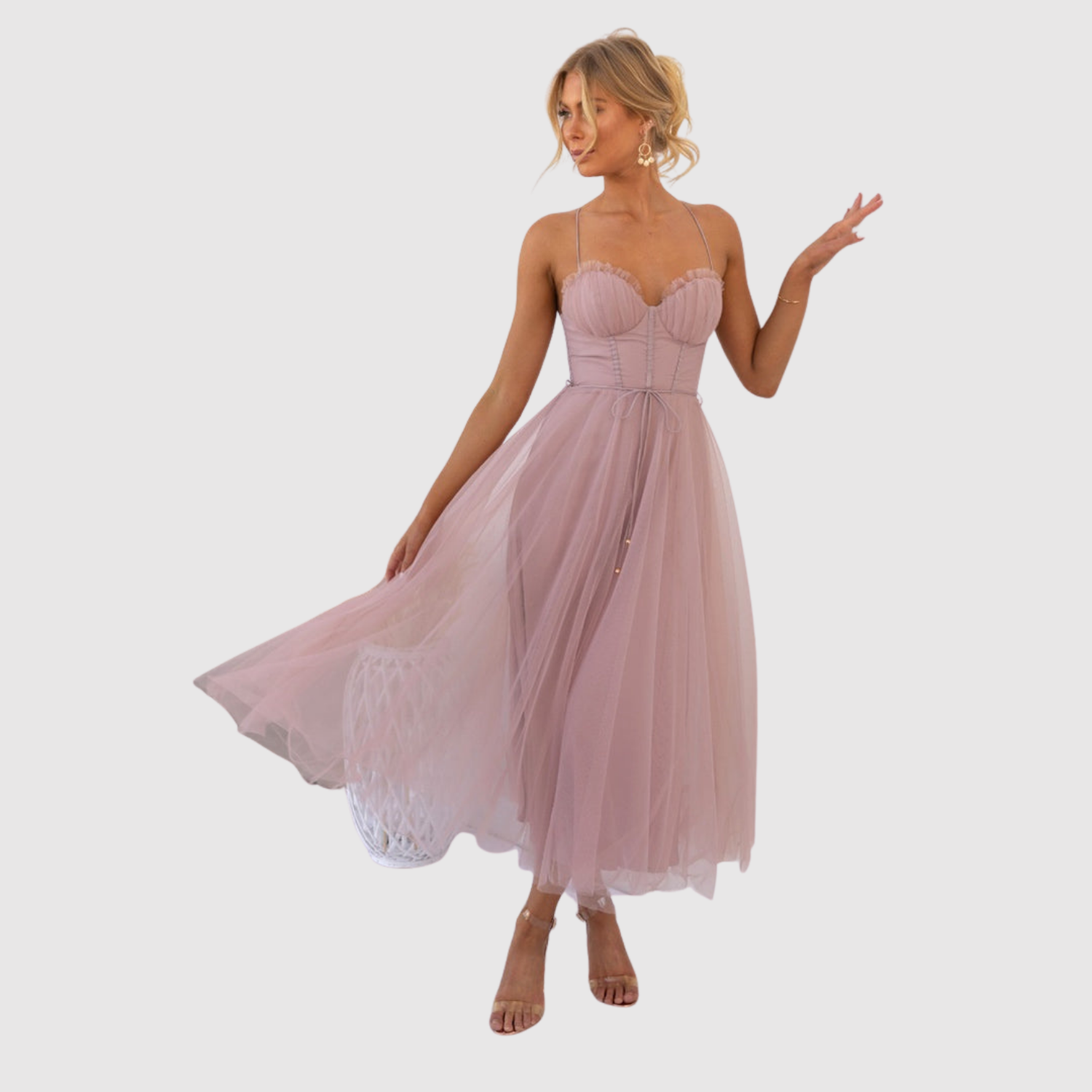 Eliška – Bezproblémové midi šaty z tylu s objemem