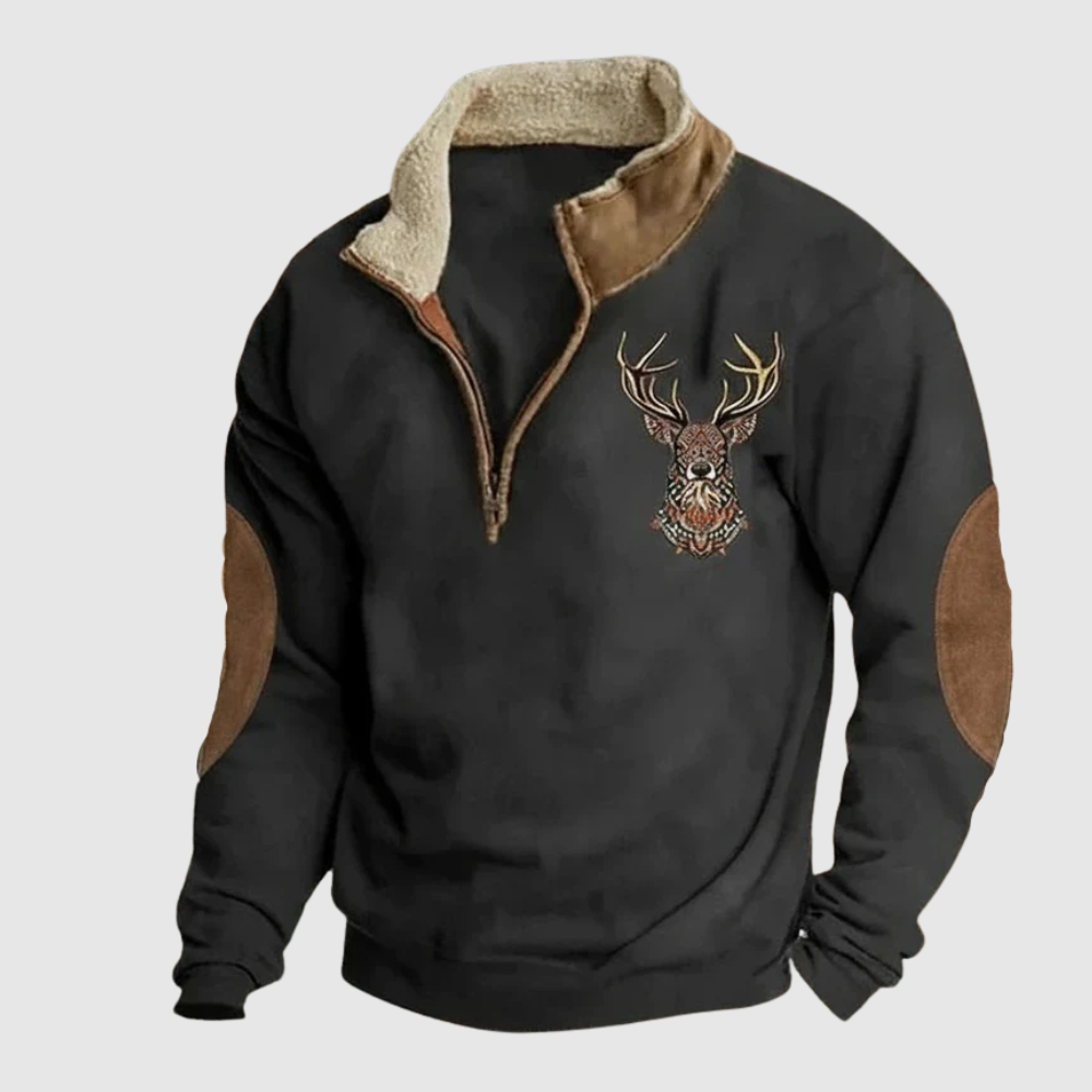 Daniel - Pánská mikina s detailem jelena a teplým fleecem
