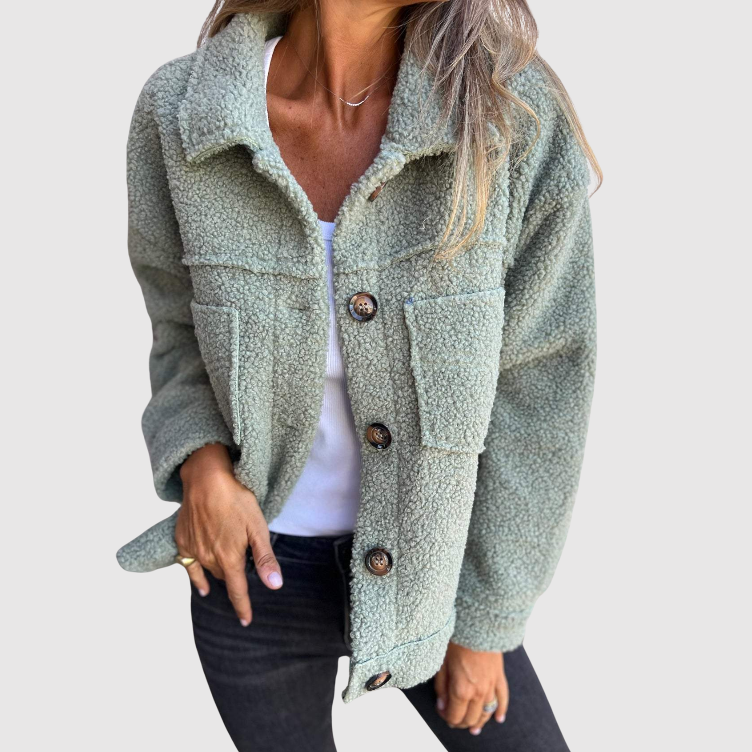 Jelena - Teddy bunda pro ženy s kapsami a knoflíky