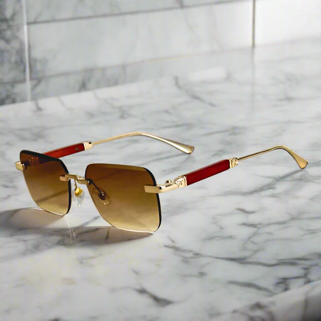 Alex – Obdélníkové sluneční brýle se zlatými detaily