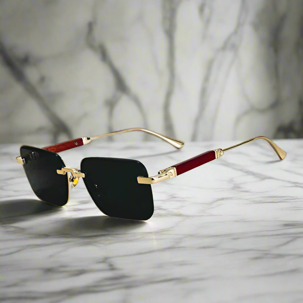 Alex – Obdélníkové sluneční brýle se zlatými detaily